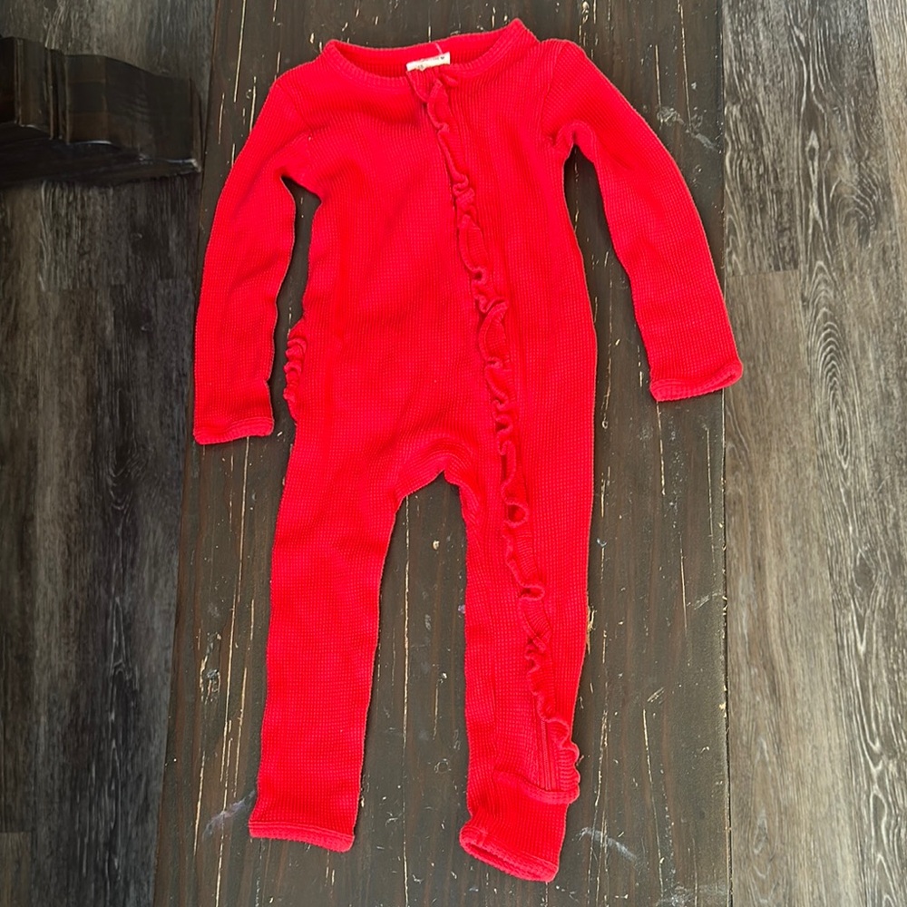 Adorable Red Footies One Piece - Ribbed & Frilled